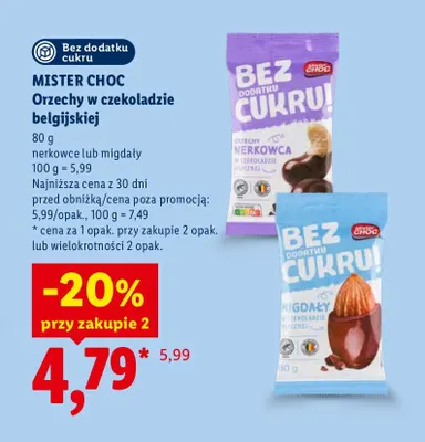 Orzechy w czekoladzie belgijskiej migdały Mister Choc promocja w Lidl