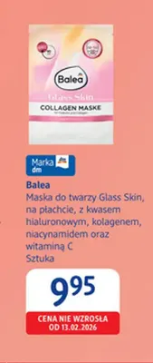Maska do twarzy Glass Skin na płachcie z kwasem hialuronowym kolagenem niacynamidem oraz witaminą C Balea promocja w Drogerie DM