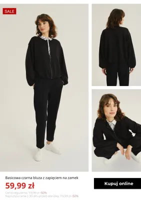 Bluza damska basicowa czarna z zapięciem na zamek Greenpoint promocja w Greenpoint