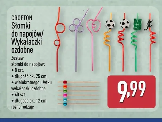 Słomki do napojów wielokrotnego użytku CROFTON 8-pak 25cm promocja w Aldi