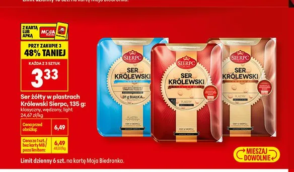 Ser żółty w plastrach Królewski Sierpc light promocja w Biedronka