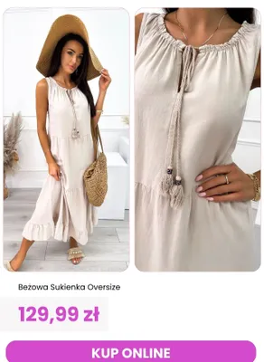 Sukienka oversize beżowa ModnaKiecka.pl promocja w Modna Kiecka