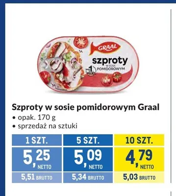 Szproty w sosie pomidorowym Graal promocja w Makro