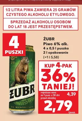 Piwo Żubr 6% 4-pak promocja w Kaufland
