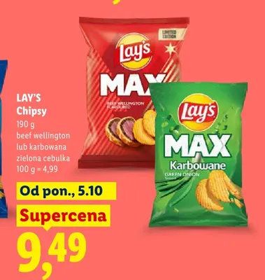 Chipsy Lay's MAX karbowana zielona cebulka promocja w Lidl