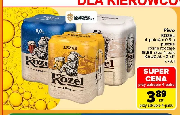 Piwo Kozel 4-pak 500 ml promocja w Carrefour