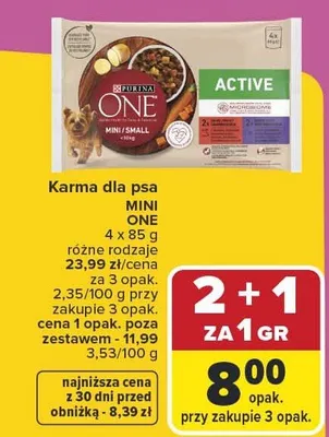 Karma dla psa MINI ONE 4 x 85 g różne rodzaje promocja w Carrefour Market