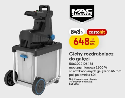 Cichy rozdrabniacz do gałęzi Mac Allister promocja w Castorama
