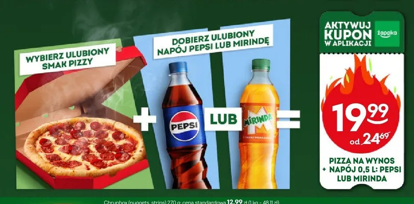 Zestaw Pizza na wynos i napój Pepsi lub Mirinda 0,5 l promocja w Żabka