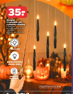 Komplet 5 świeczek LED z pilotem-różdżką promocja w Netto