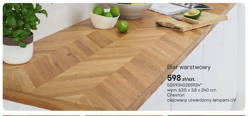 Blat warstwowy Chevron olejowany utwardzony lampami UV 63,5x3,8x240cm promocja w Castorama