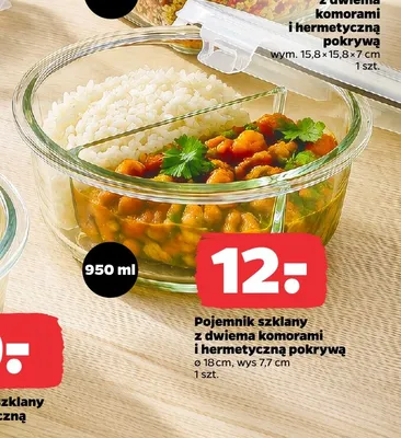 Pojemnik szklany z dwiema komorami i hermetyczną pokrywą Fresh 950 ml promocja w Netto