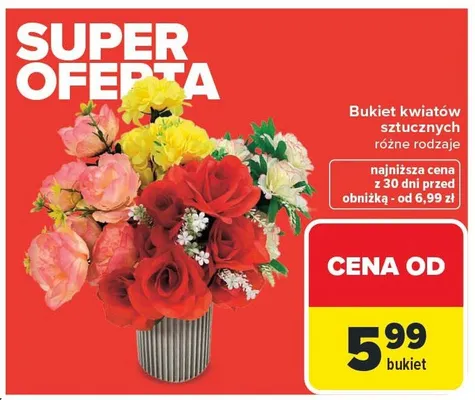 Bukiet kwiatów sztucznych różne rodzaje promocja w Carrefour