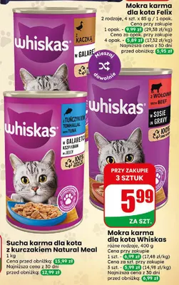Mokra karma dla kota Whiskas z tuńczykiem w galaretce promocja w Dino
