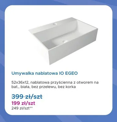 Umywalka nablatowa IO EGEO 52x36x12 cm promocja w Blu Salony Łazienek