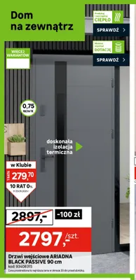 Drzwi wejściowe Ariadna Black Passive 90 cm promocja w Leroy Merlin