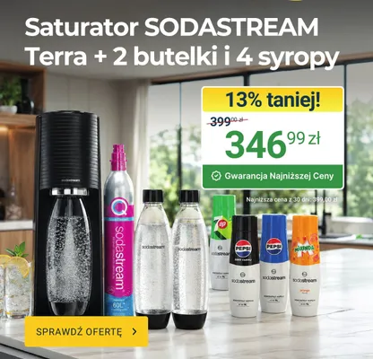 Zestaw saturator SodaStream Terra + 2 butelki + 4 syropy promocja w ERLI