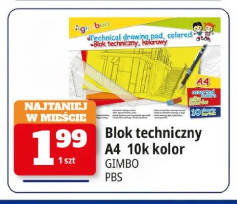Blok techniczny A4 10k kolor Gimbo promocja w Leclerc