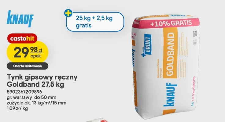 Tynk gipsowy ręczny Knauf Goldband promocja w Castorama