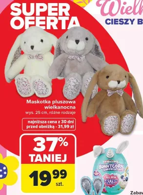 Maskotka pluszowa wielkanocna wys. 25 cm, różne rodzaje promocja w Carrefour