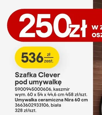Zestaw szafka Clever pod umywalkę + umywalka ceramiczna Nira 60 cm promocja w Castorama