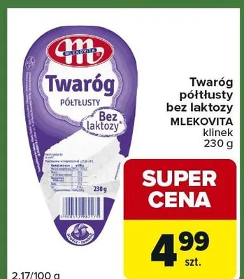 Twaróg półtłusty bez laktozy klinek promocja w Carrefour Express