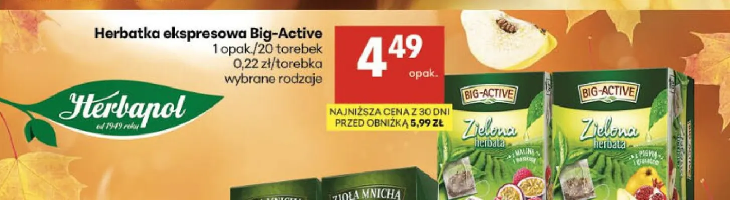 Herbatka ekspresowa Big-Active zielona pigwa z granatem promocja w Delikatesy Centrum