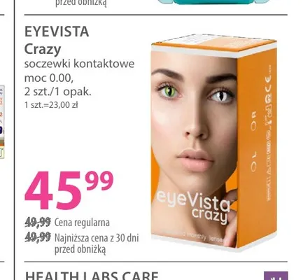 Soczewki kontaktowe Crazy moc 0,00 EyeVista promocja w Hebe