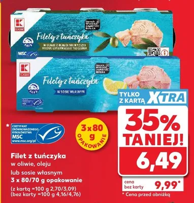 Filet z tuńczyka w sosie własnym K Classic XXL promocja w Kaufland