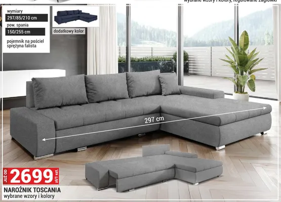 Narożnik Toscania 297/85/210cm promocja w Merkury Market