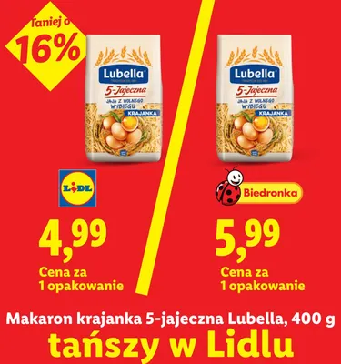Makaron krajanka 5-jajeczna Lubella promocja w Lidl