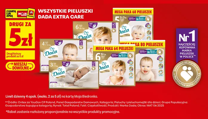 Pieluszki Dada Extra Care Mega Paka promocja w Biedronka