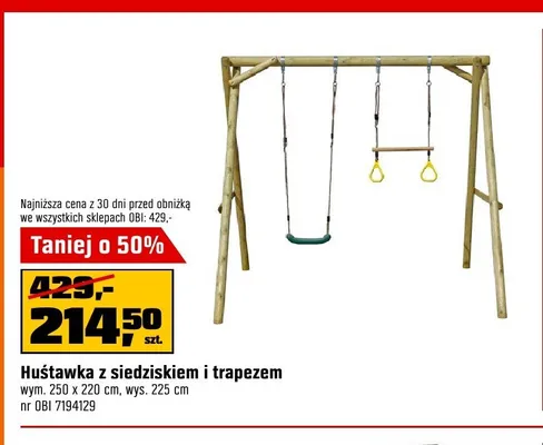 Huśtawka z siedziskiem i trapezem promocja w OBI