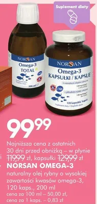 Naturalny olej rybi o wysokiej zawartości kwasów omega-3 Norsan Omega-3 promocja w Super-Pharm