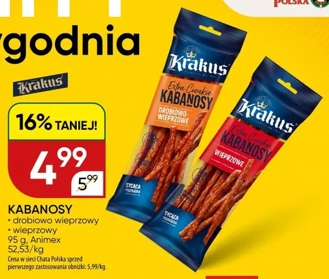 Kabanosy drobiowo-wieprzowe Krakus promocja w Chata Polska