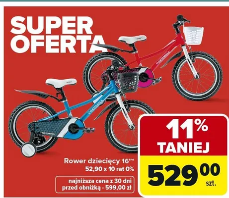 Rower dziecięcy 16" promocja w Carrefour