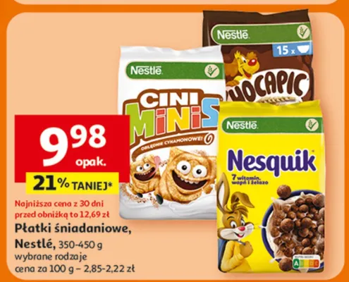 Płatki śniadaniowe Nestlé Cini Minis, Chocapic, Nesquik promocja w Auchan