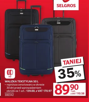 Walizka tekstylna 50 l promocja w Selgros