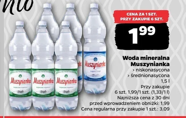 Woda mineralna Muszynianka średnionasycona promocja w Netto