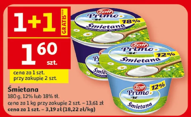 Śmietana 18% Zott Primo promocja w Auchan