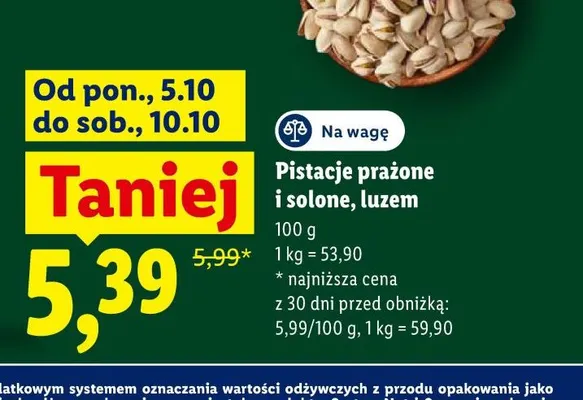 Pistacje prażone i solone luzem promocja w Lidl