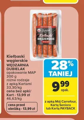 Kiełbaski węgierskie Wędzarnia Dubielak promocja w Carrefour