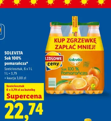 Sok pomarańcza Solevita 6-pak 100% promocja w Lidl