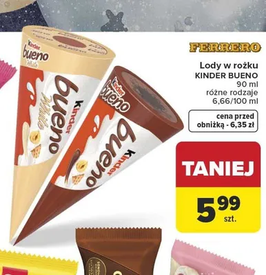 Lody w rożku Kinder Bueno White 90ml promocja w Carrefour