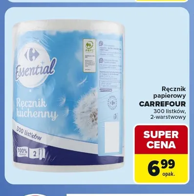 Ręcznik papierowy Carrefour 300 listków 2-warstwowy promocja w Carrefour Market