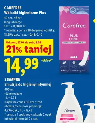 Emulsja do higieny intymnej Siempre promocja w Lidl