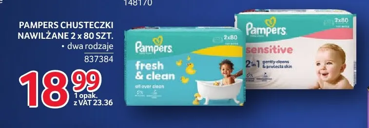 Chusteczki nawilżane Pampers 2-pak promocja w Selgros