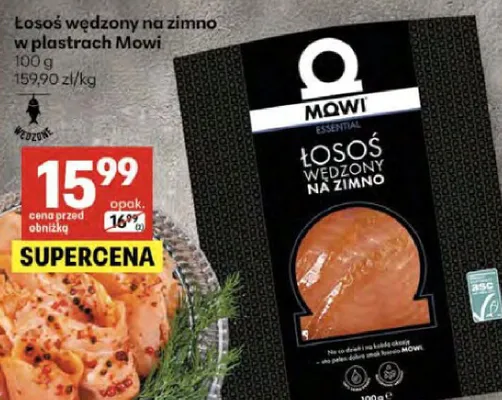 Łosoś wędzony na zimno w plastrach promocja w Delikatesy Centrum
