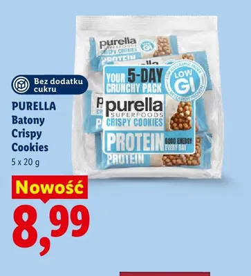 Batony proteinowe Purella Crispy Cookies 5-pak promocja w Lidl