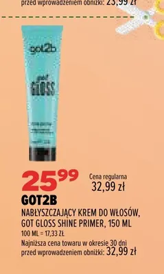Nabłyszczający krem do włosów Got Gloss Shine Primer Got2b promocja w Drogerie Natura